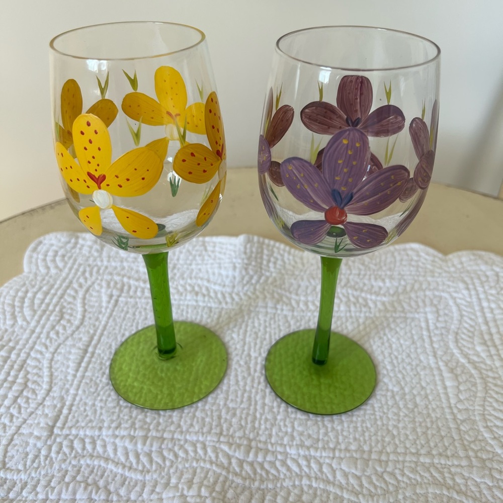 Hand Painted  Wine Glasses